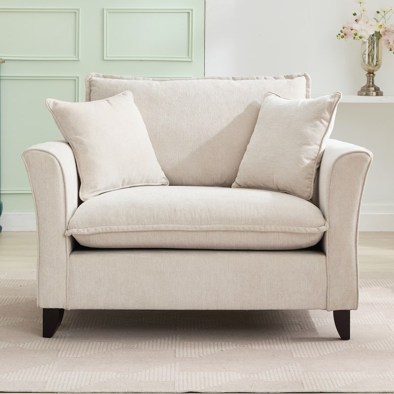 Chenille Upholstered Fabric Accent Chairs Flared Armchairs Livingroom Single Sofa Chairs with Pillows, Removable Washable Covers