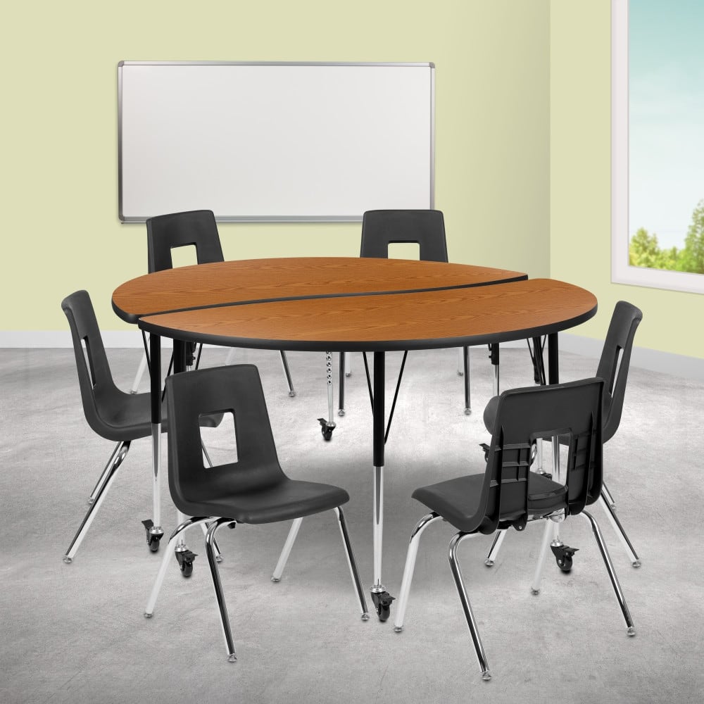 Mobile 60" Circle Wave Flexible Activity Table Set with 18" Student Stack Chairs