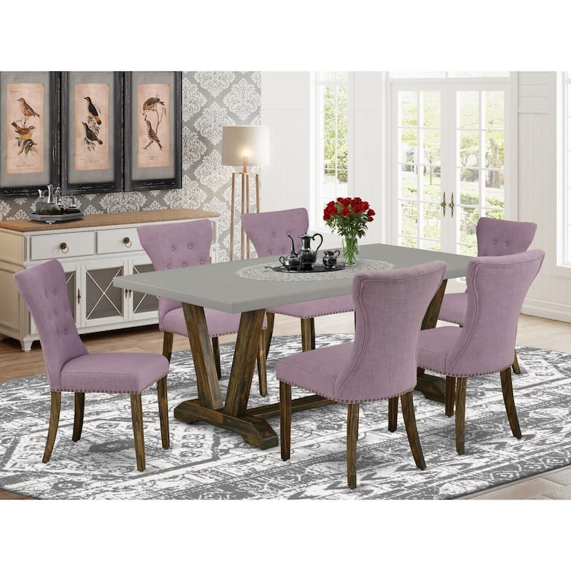 Modern Dining Table Set - 7 Piece Kitchen Table with 6 Parsons Chairs - Hardwood Table & Chair Set