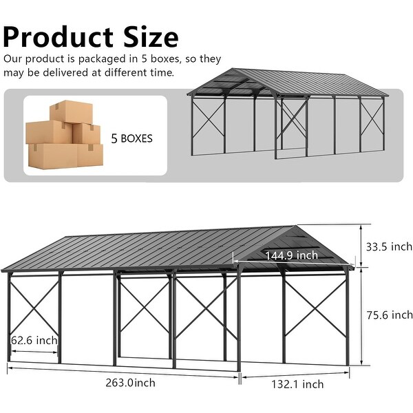 12' x 22' Hardtop Metal Carport, Outdoor Garage Protection for