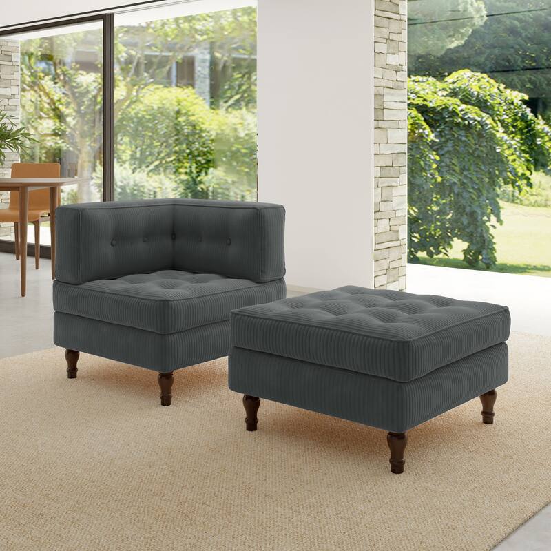 Corduroy Tufted Accent Chair Armchair and Ottoman Set