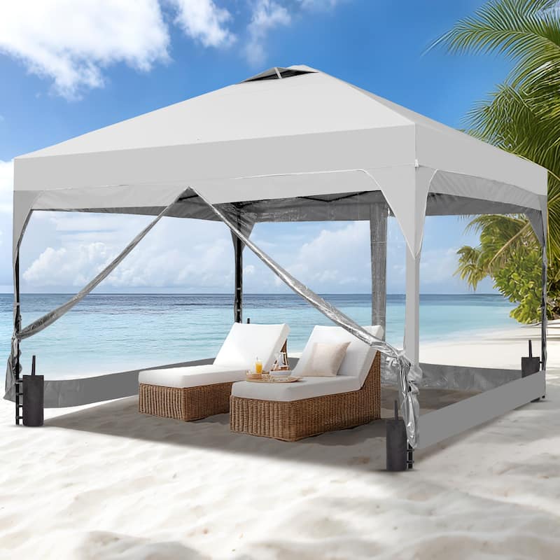 Ainfox 12x12FT Pop Up Canopy Tent with One Push Setup, Gazebo with 4 PVC Transparent Sidewalls
