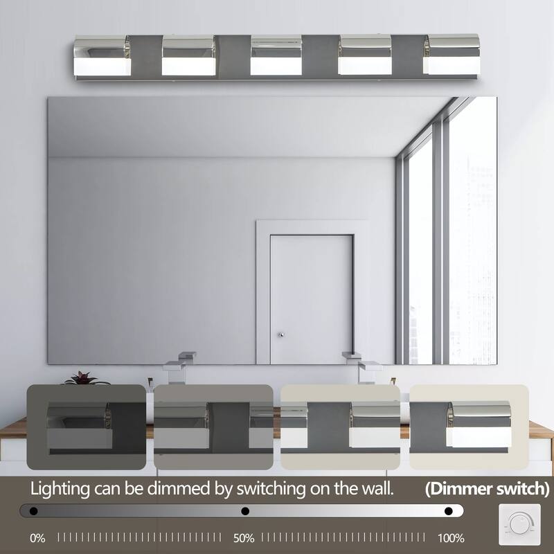 Modern Bathroom Vanity Lighting 5-Light LED Vanity Lights Over Mirror Bath Wall Lighting - Chrome