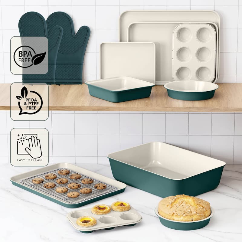 Country Kitchen Nonstick Stackable Bakeware Set - Durable, Easy Release Baking Set, Cream, 13 Pcs