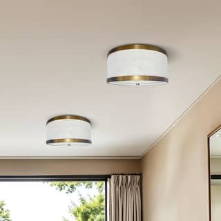 Lucerne Flush Mount - Metal, Poly Film Gold, Ivory White 2-Light Ceiling Light for Kitchen or Hallway in Modern, Farmhouse Style