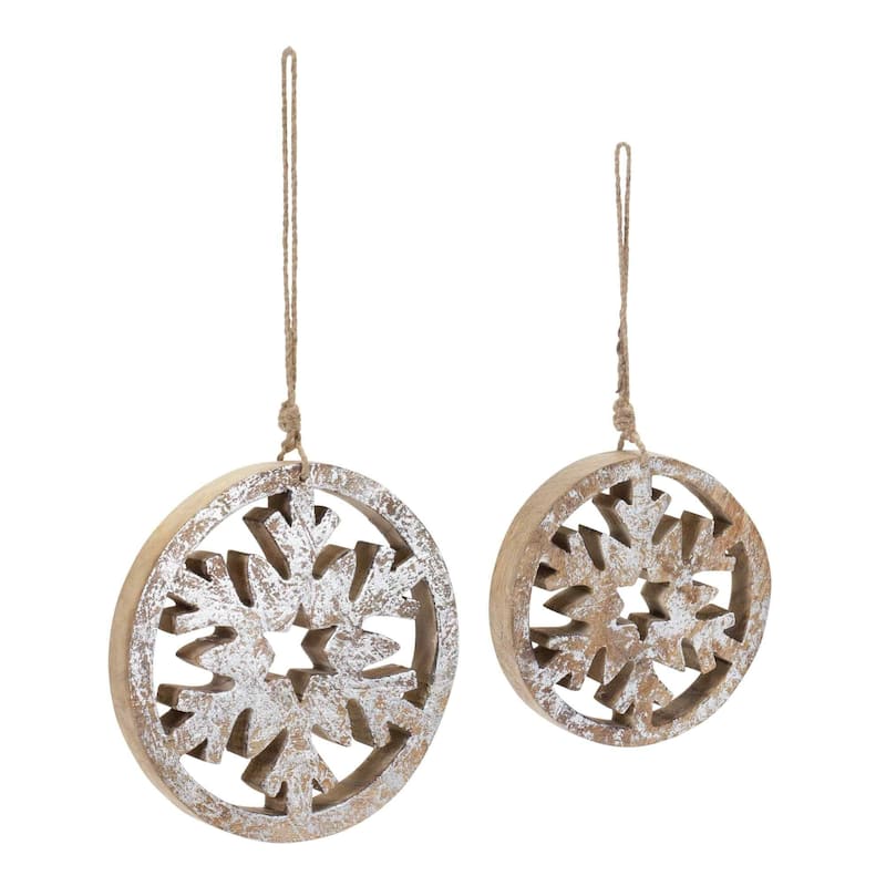 Club 12 White Brown Cut Out Snowflake Christmas Disc Ornaments 8"