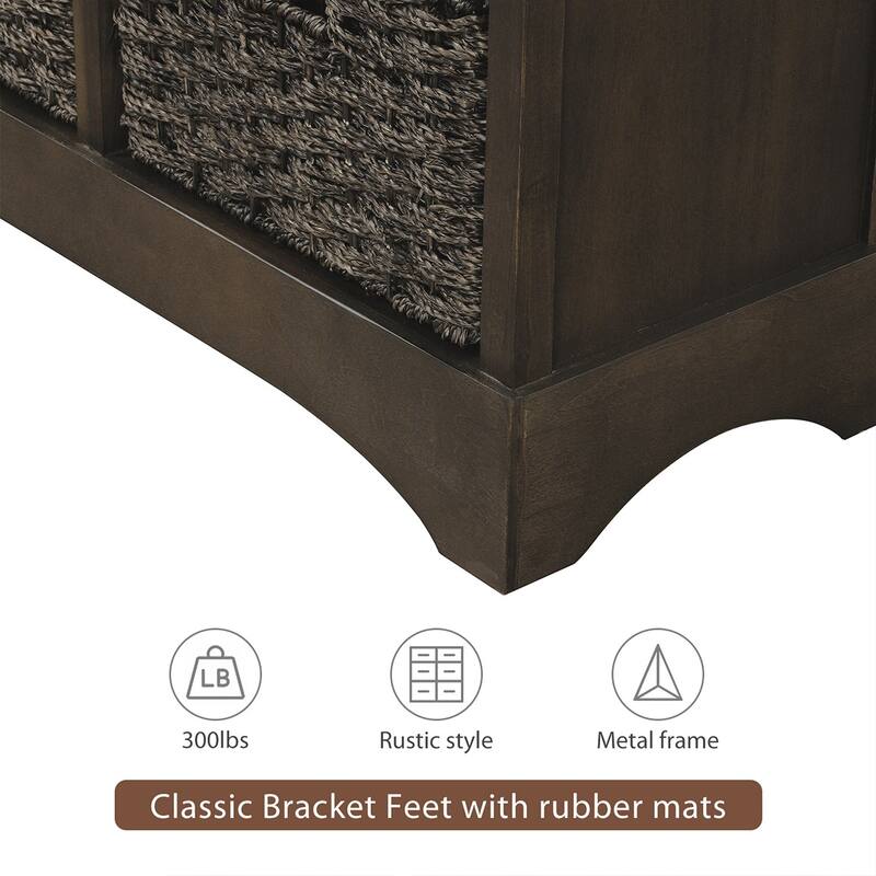 28'' Wood 2 Drawers Storage Cabinet with 4 Rattan Basket