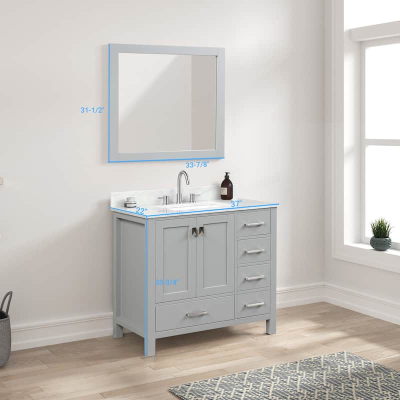 36" Freestanding Bathroom Vanity with Marble Countertop, Undermount Sink with Mirror