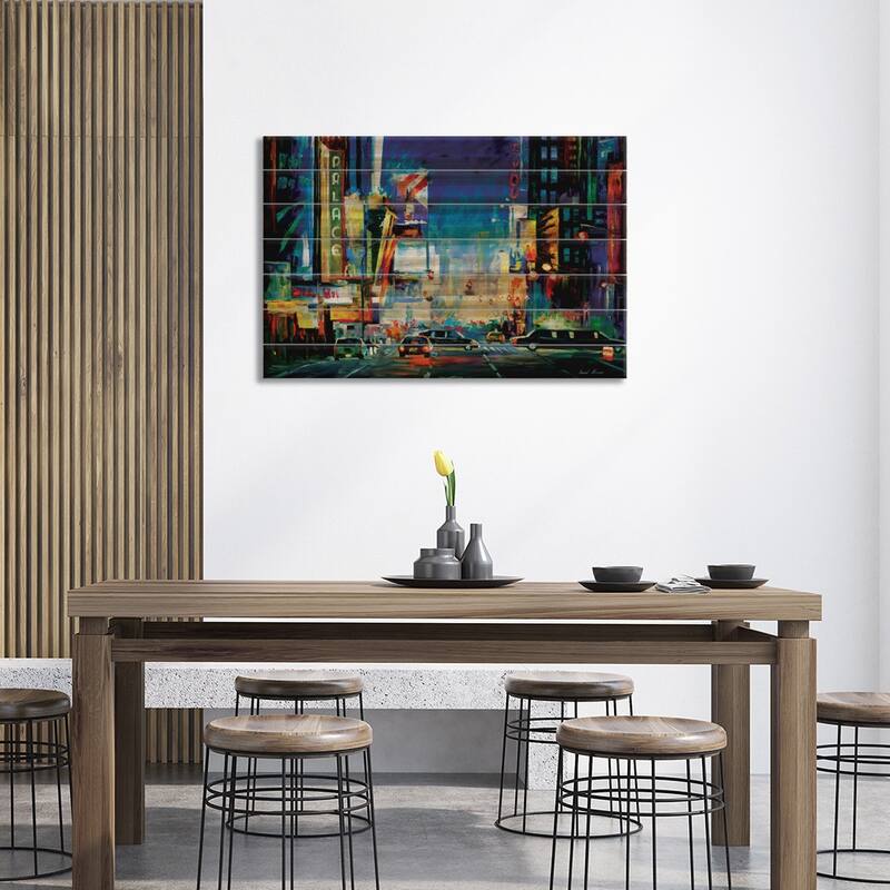 Broadway Print On Wood by Leonid Afremov - Multi-Color