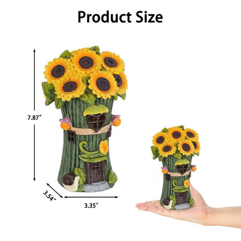 Solar Garden Statues Sunflower House with LED Light