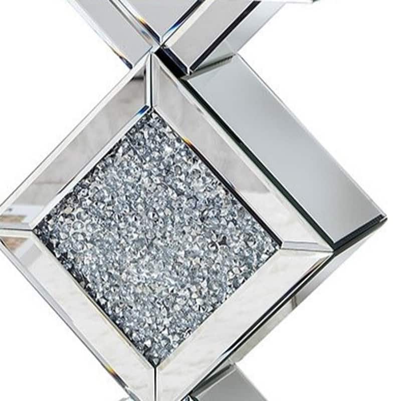 HomeRoots 24" Silver Mirrored Glass And Faux Crystals End Table - 23.62" X 15.74" X 15.74"