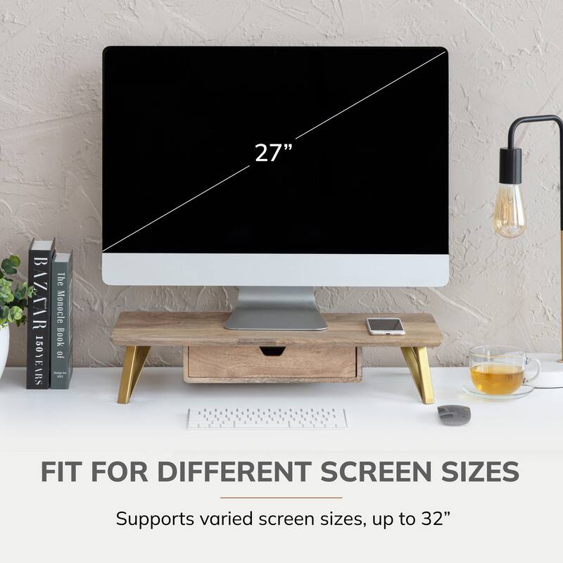 Jani Wood Monitor Stand Riser Desk - Ergonomic Design Stand, Desktop Organizer Table for Home, Office Workspace, Gaming Desk