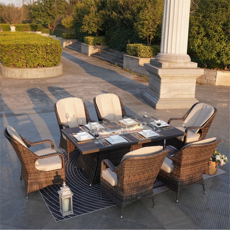 7-Piece Patio Dining Sets with Aluminium Fire Pit Table