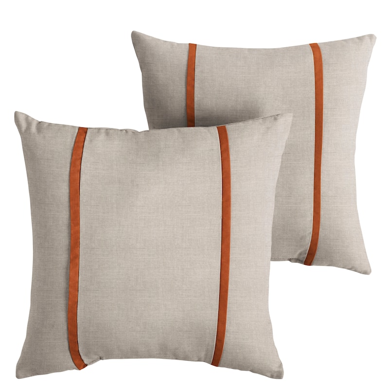 Sorra Home Sunbrella Outdoor Double Petite Flange Pillow Set of 2 - Sunbrella - Cast Silver/Canvas Rust - 22 in H x 22 in W x 6 in D