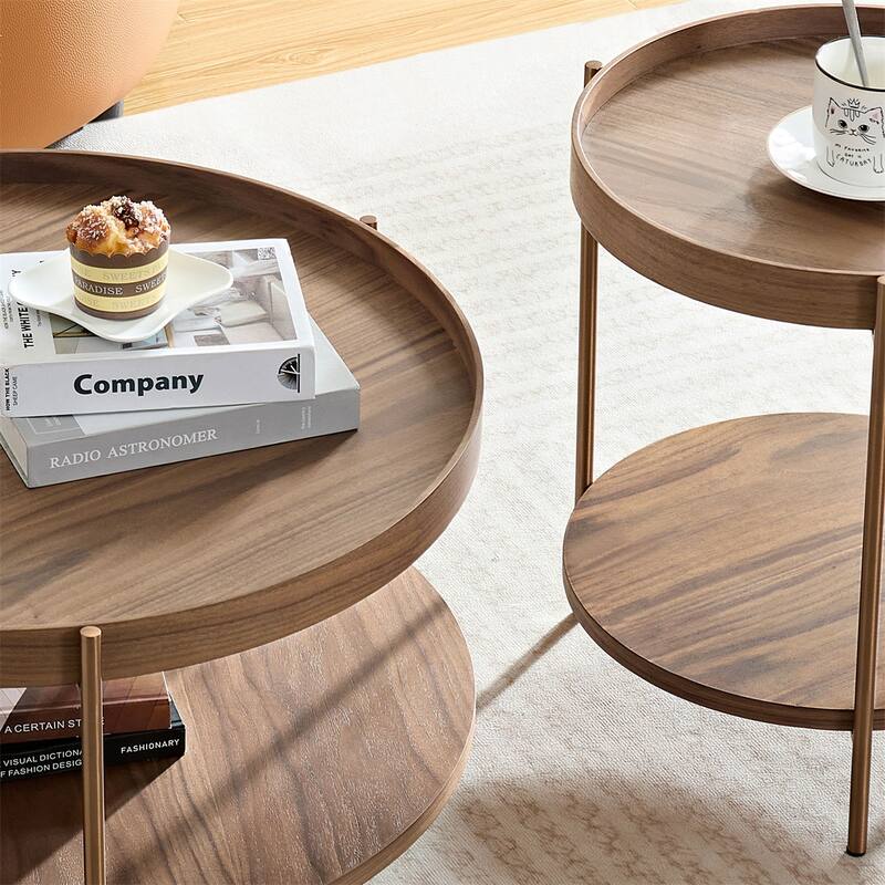 2-Piece 2 tier Round Coffee Table Set,Easy Assembly Nesting End Tables