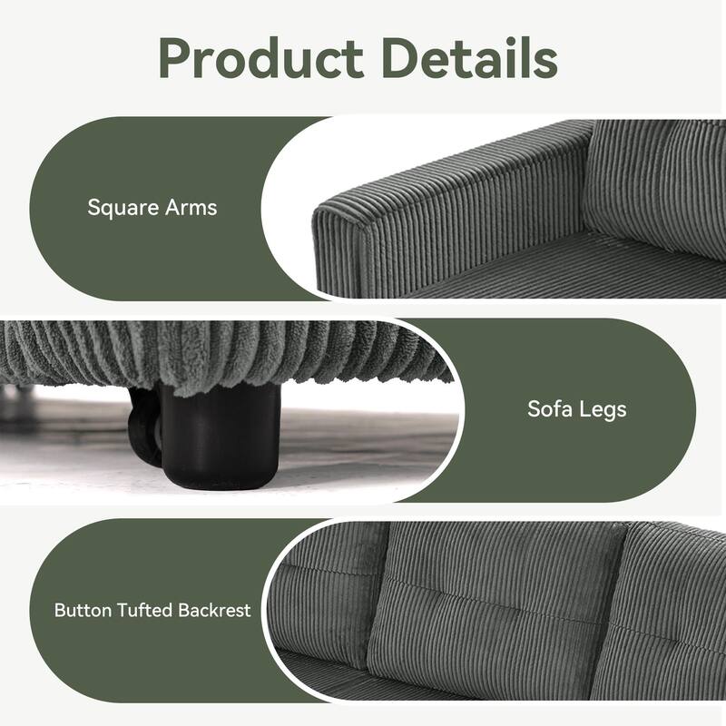 Tufted Convertible Corduroy/ Linen Modular Sectional Sofa with Storage Chaise