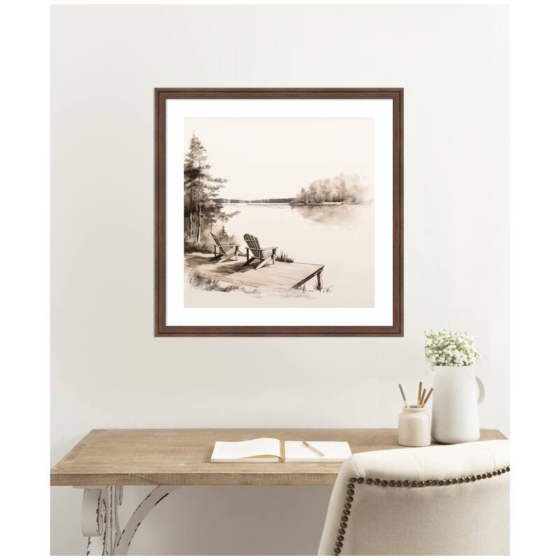 Kate and Laurel Abstract Sketch Of Adirondack Chairs On A Dock by The Creative Bunch Studio Framed Wall Art Print