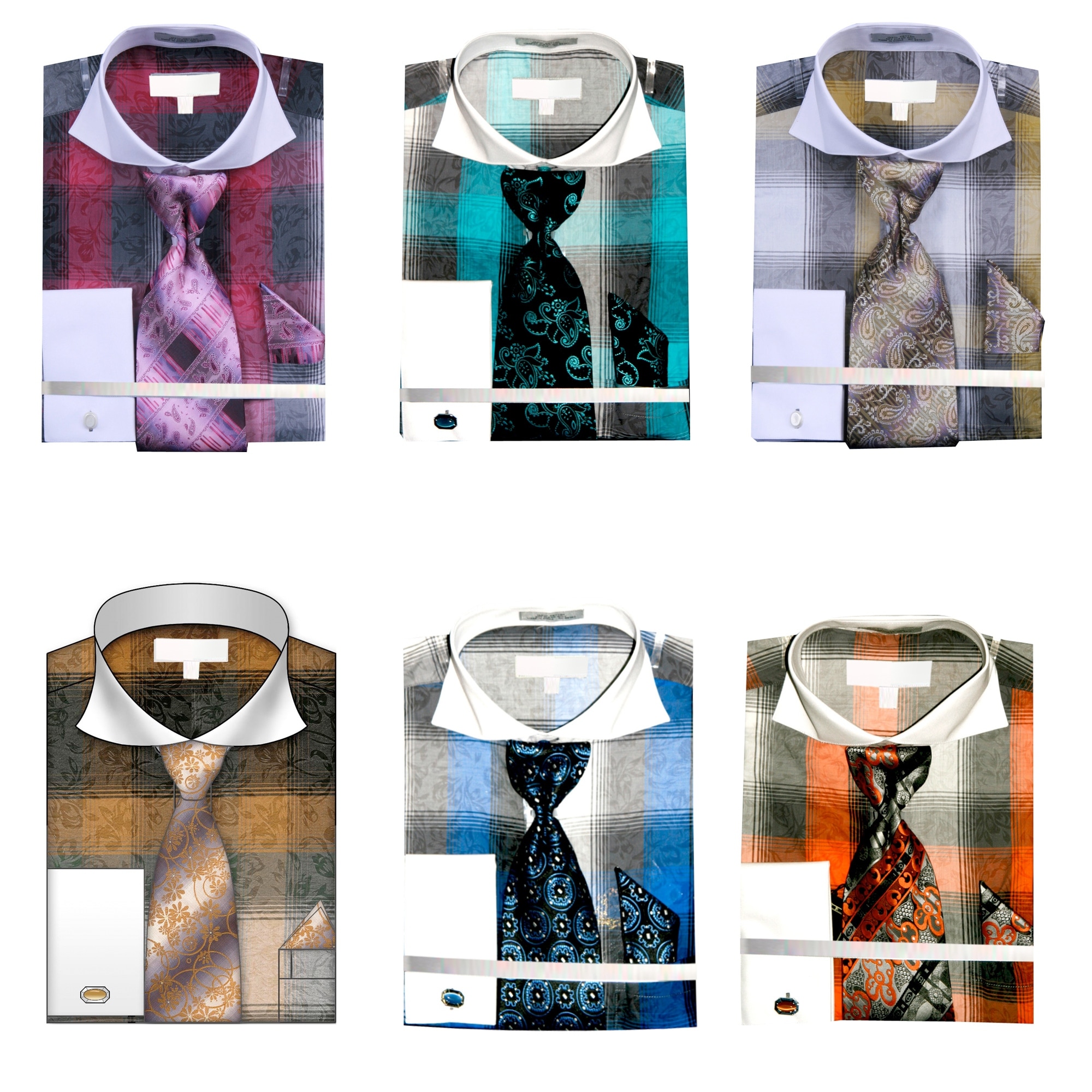 Men/'s Checker Pattern Two Tone French Cuff Shirts with Cuff Links