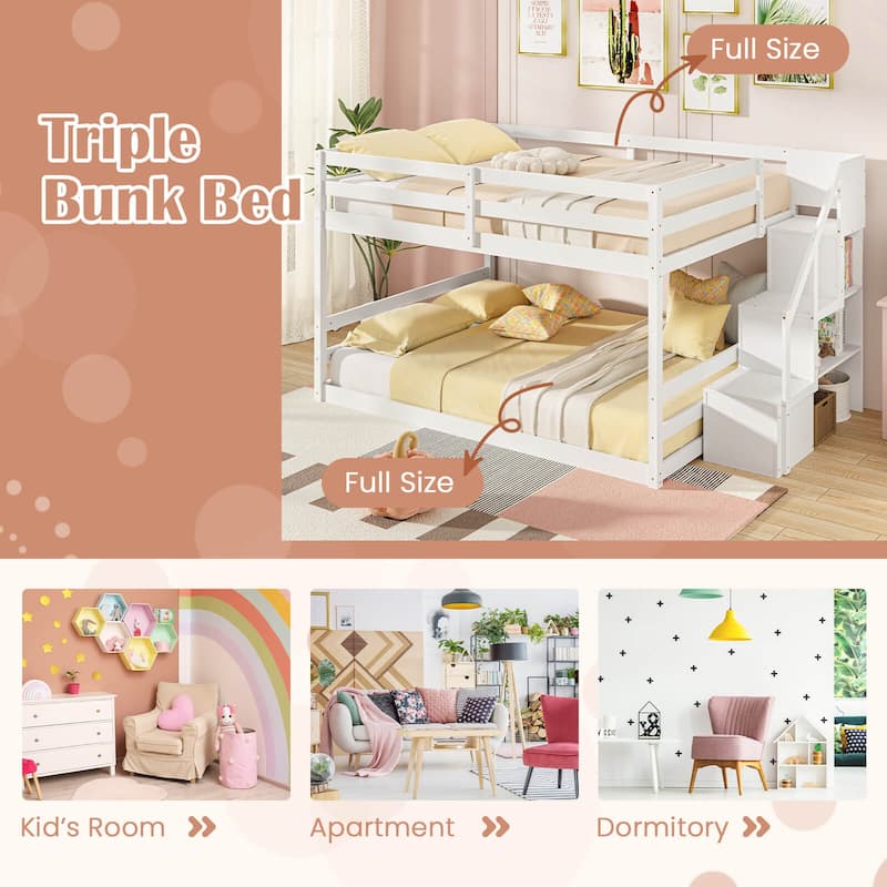 Costway Full Over Full Low Bunk Bed with Storage Stairs with