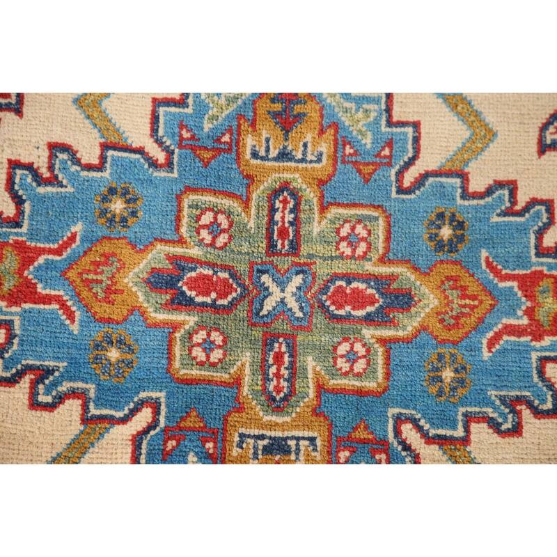 Beige Traditional Kazak Area Rug Hand-Knotted Wool Carpet - 4'10" x 7'3"