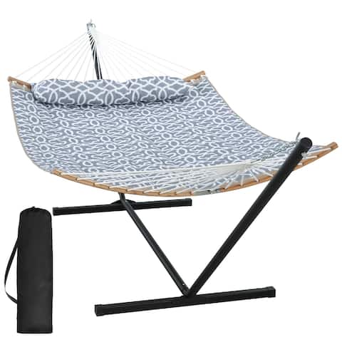 Outdoor 55 Inch 2 Person Hammock with Stand and Pillow by Suncreat