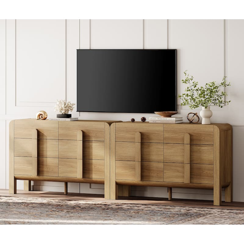 WAMPAT Modern Dresser TV Stand For Tvs Up To 100 Inch, Cruved Entertainment Center, Wood TV Console With Storage