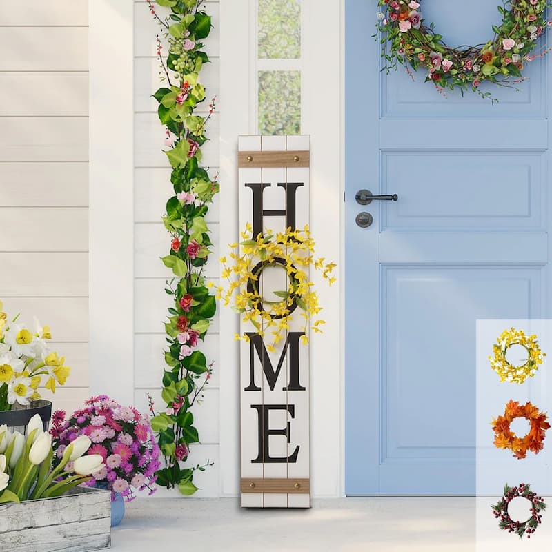 Glitzhome 42"H Home Porch Sign with 3 Interchangeable Floral Wreaths Outdoor Christmas Decorations