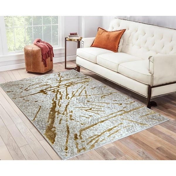 Luxury Area Rug in Beige and Gray with Gold Abstract Design - 47.5 ...