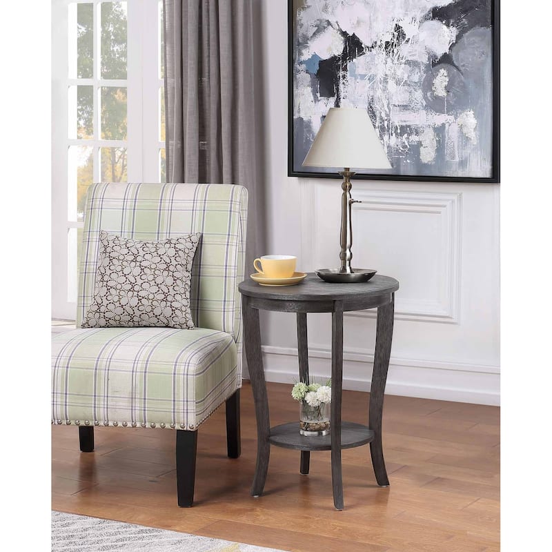 Convenience Concepts American Heritage Round End Table with Shelf - Wirebrush Dark Grey