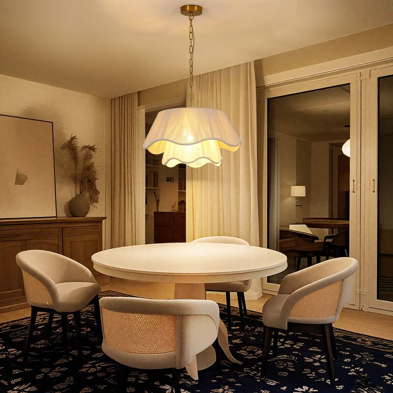 1-Light 20.3" W Modern Boho Double Tiered Fabric Shade chandelier for Living room