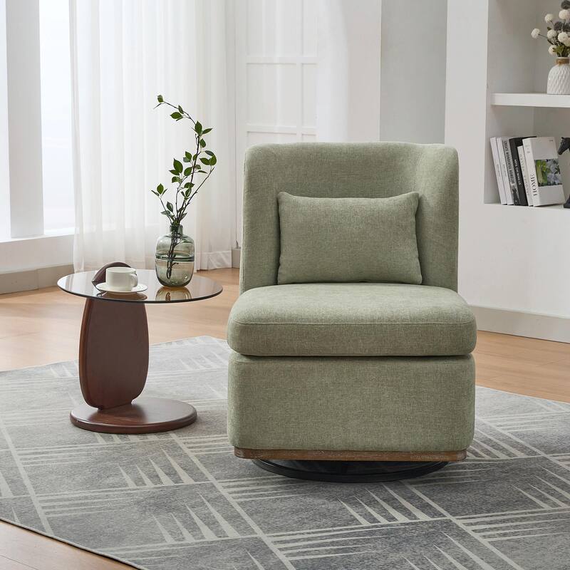 25.2" Wide Modern Chenille Cushioned Armless Metal Base 360° Swivel Chair with Pillow - Pale Green