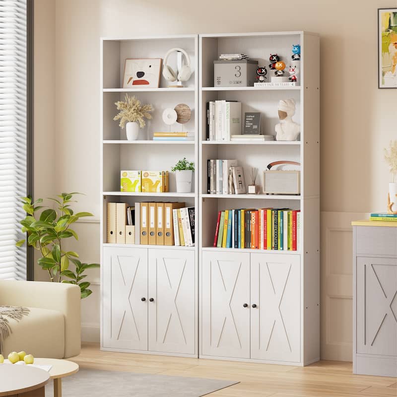 Futzca 6-Tier Farmhouse Bookcase, Storage Bookshelf with Doors