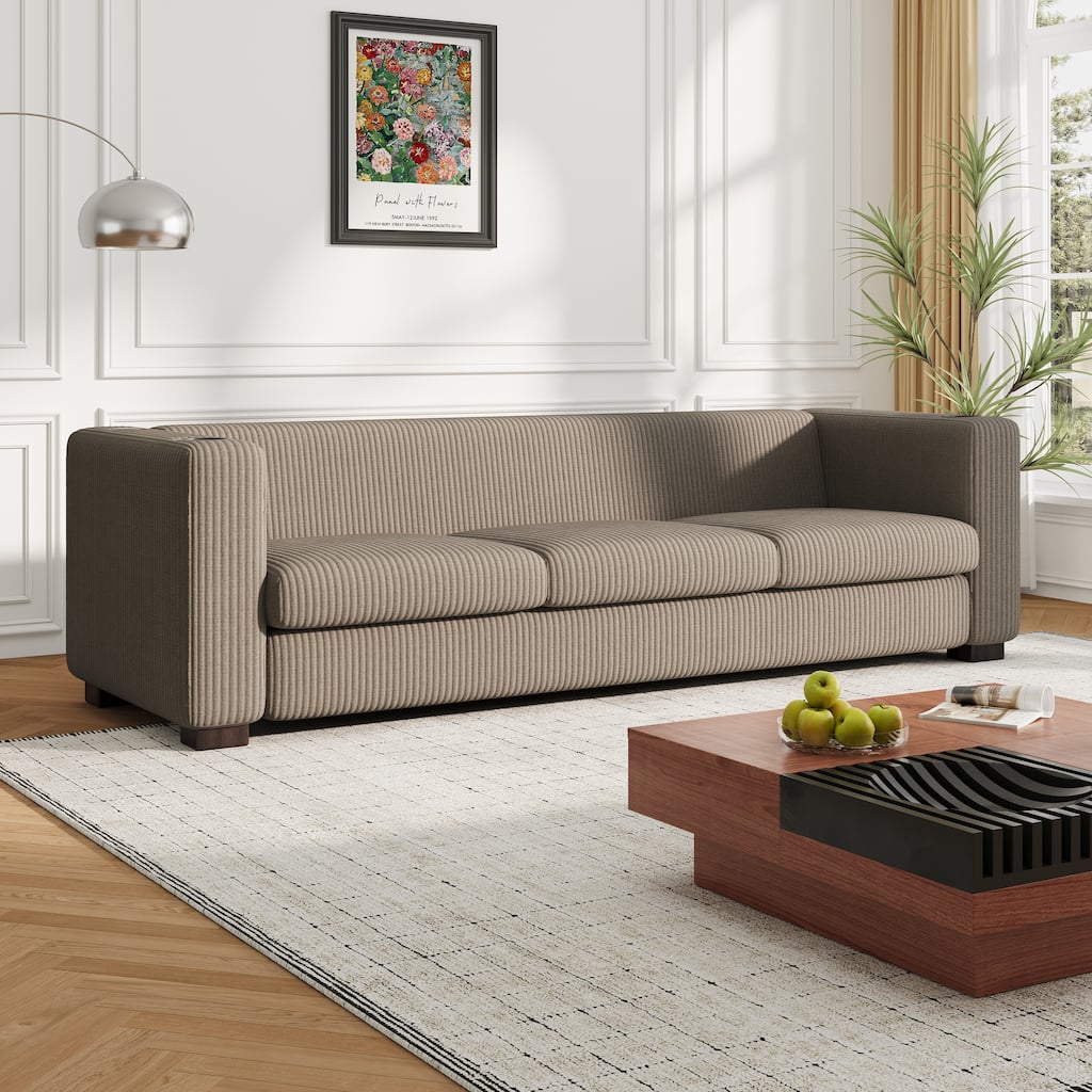 Light Coffee 3 Seater Solid Wood Sofa 80"x31"x26"