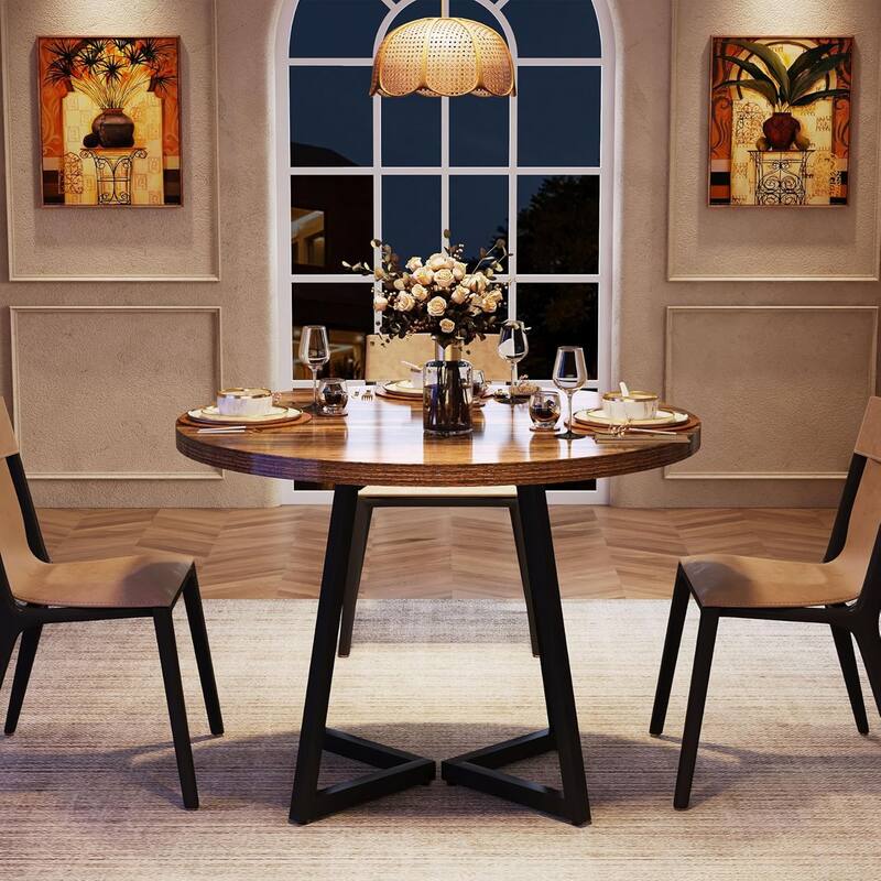 Industrial Dinner Table with Metal Base