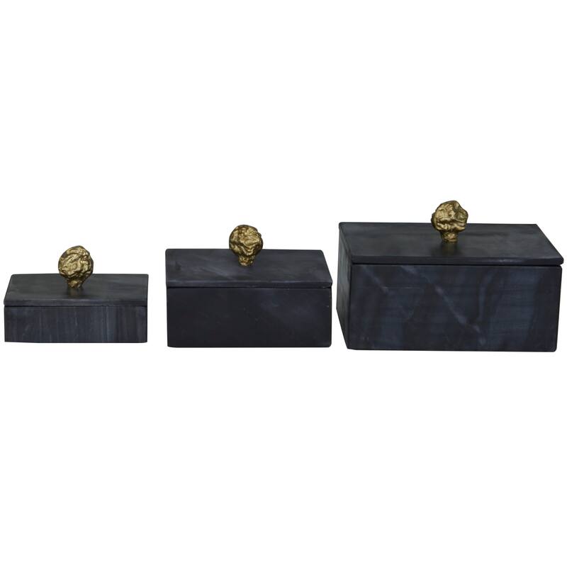 Black Marble Decorative Box with Gold Finial (Set of 3) On Sale Bed