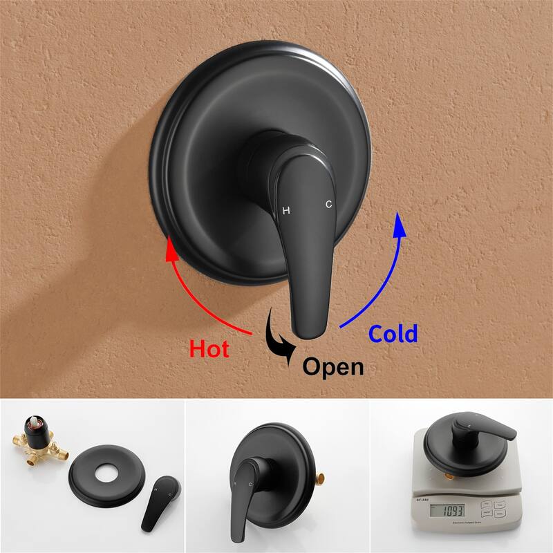 Wall Mounted Shower Faucet with Tub Spout Complete Pressure Balance Matte Black Tub Shower System Wth Rough-in Valve