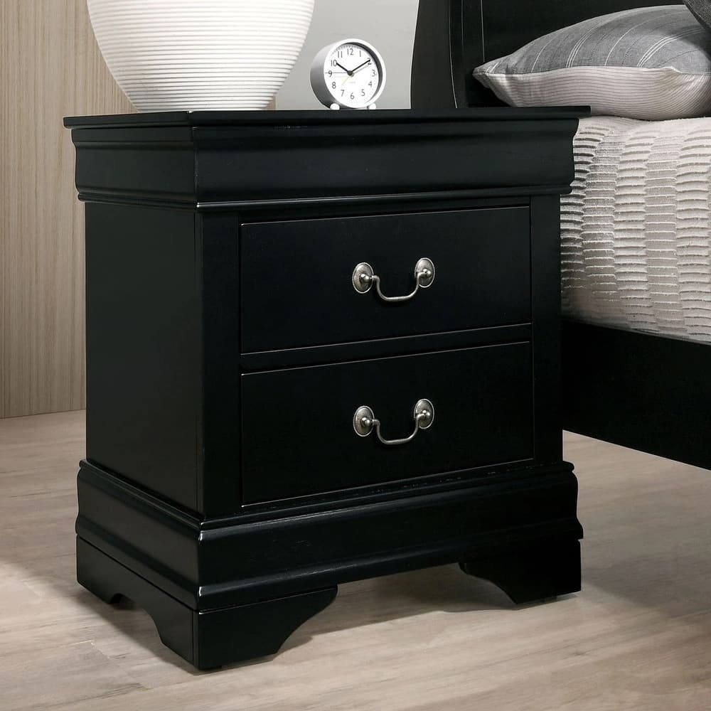 Nightstand with 2 Drawers, Wooden Bedroom Coffee Table, Sofa Side Table with Nickle Hanging Pulls & Bracket Feet