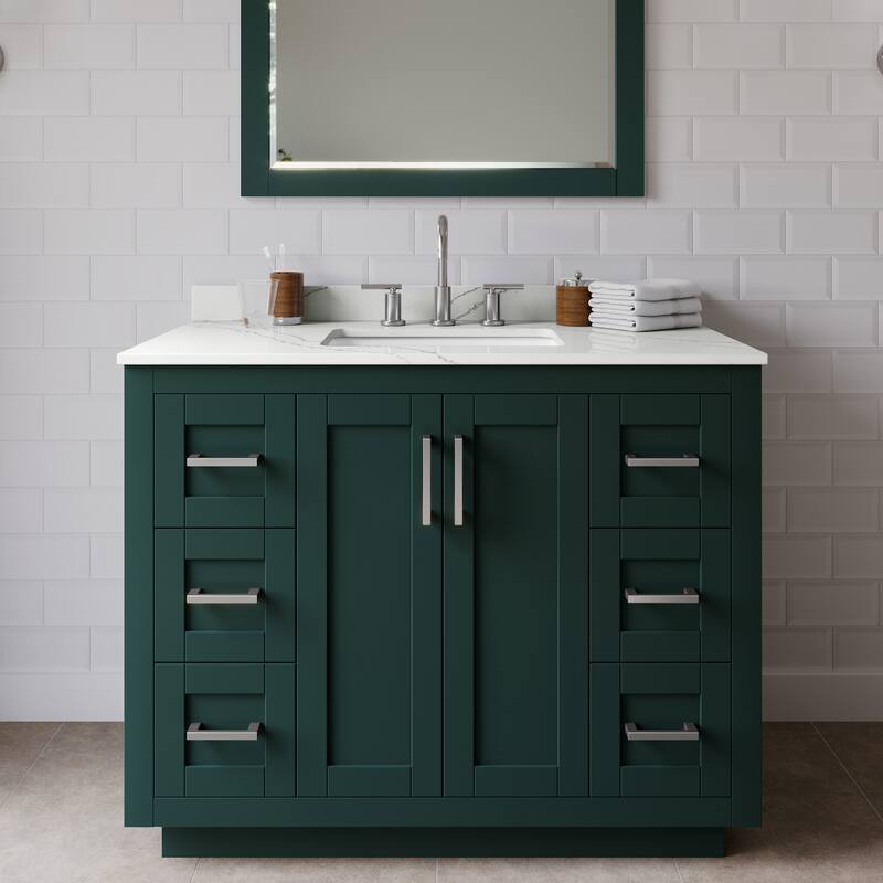 Wyndham Collection WCF292942S-QTZ-US3MXX Miranda 42" Free Standing - Green / Giotto Quartz Top / Brushed Nickel