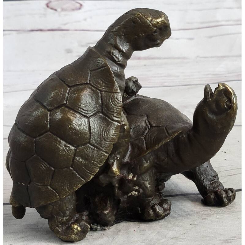 Adorable Figurine Two Turtle Sharing Love Bronze Statue Sculpture Figure Figure