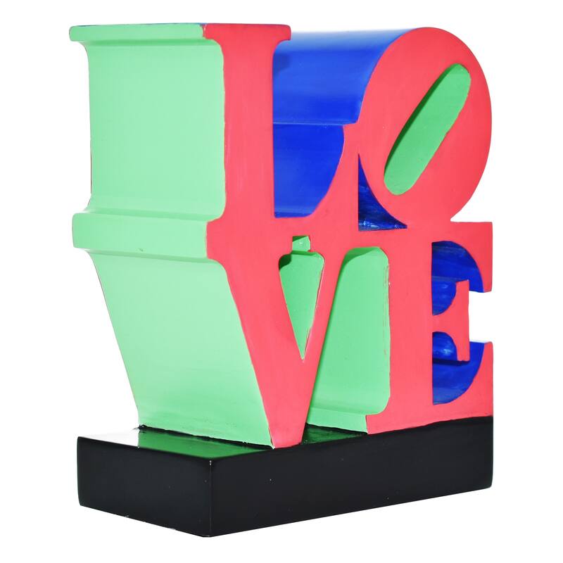 HomeRoots 4" Red Blue Green And Black Resin Love Tabletop Sculpture - 3.50 in. x 4.00 in. x 1.50 in.