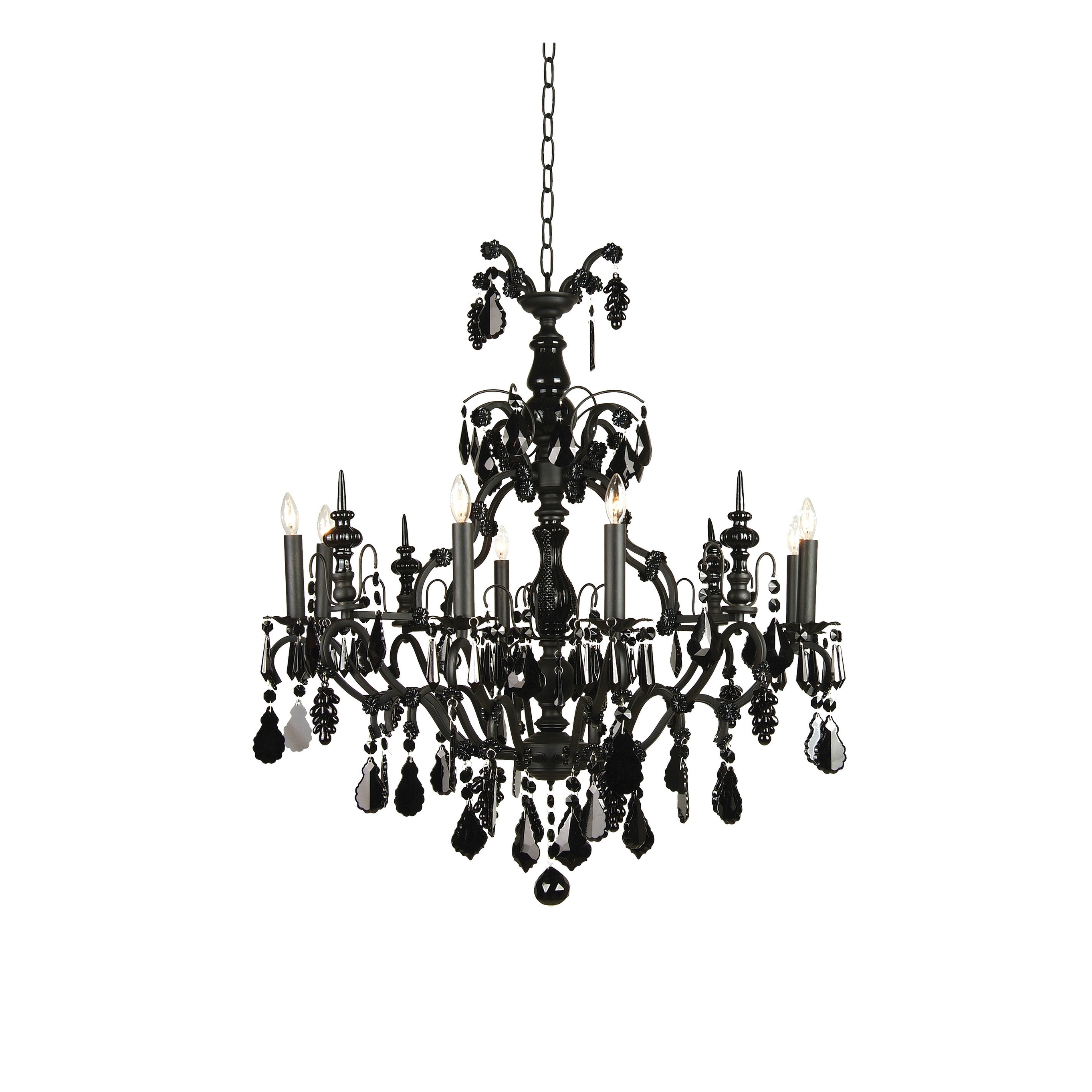 8-Light Black Chandelier With Black Crystals