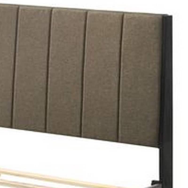 85 Inch Wood Queen Platform Bed, Channel Tufting, Taupe Brown Fabric