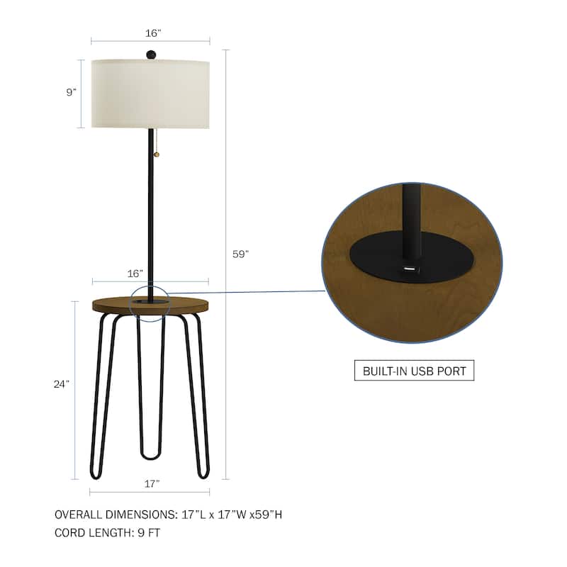 Lavish Home 59" Floor Lamp with Side Table, USB Port, and Hairpin Legs