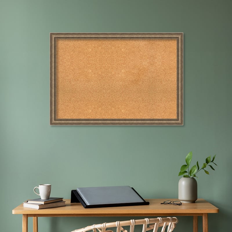 Angled Bronze Wood Framed Natural Corkboard Bulletin Board