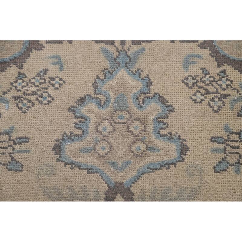 Vintage Distressed Tabriz Persian Rug Beige Handmade Wool Carpet - 6'11" x 10'4"