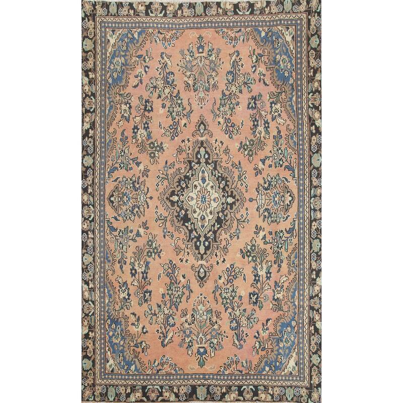 Hand Knotted Oriental 100% Wool Carpet Traditional Floral Coral Hamedan Area Rug - 9' 4'' X 6' 3''