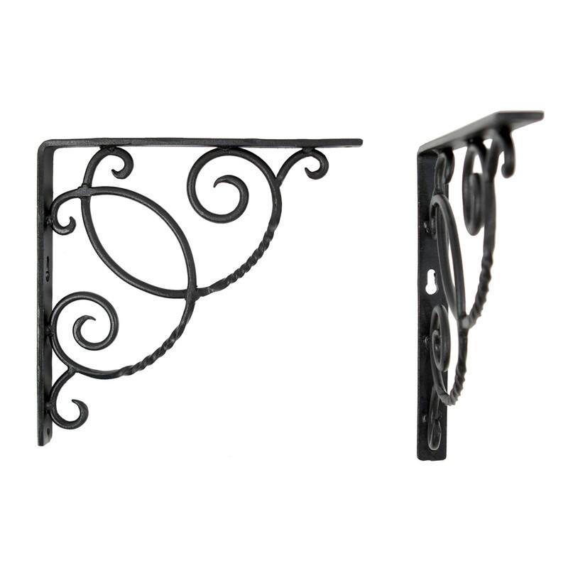 Achla Designs Scroll Shelf Bracket, 10 Inch Long, Set of 2, Black Powder Coat Finish