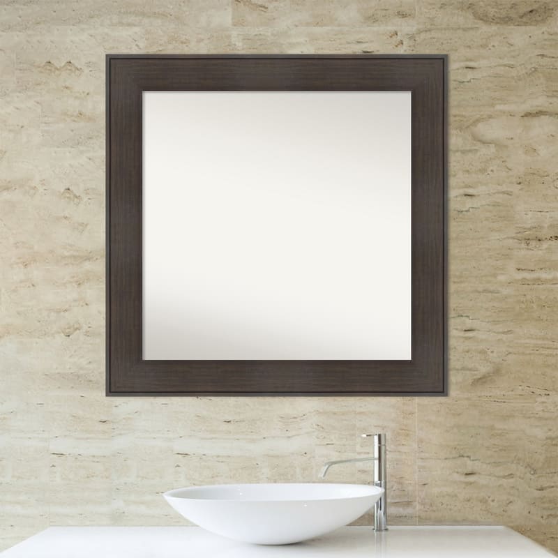 Non-Beveled Bathroom Wall Mirror - William Rustic Woodgrain Frame