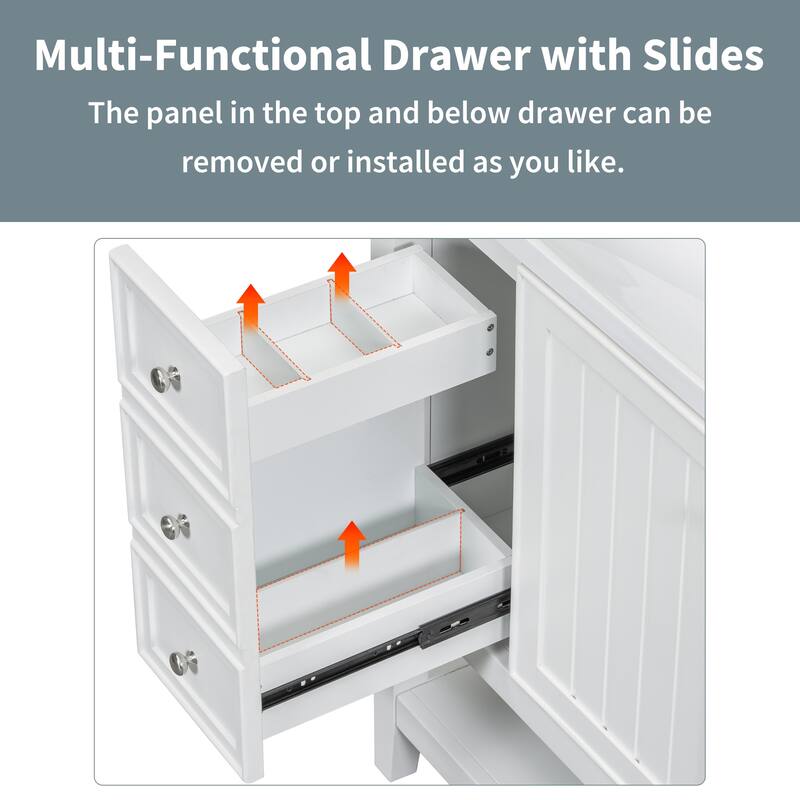 Freestanding 36" Bathroom Vanity Cabinet with Ceramic Sink & Open Storage Shelf