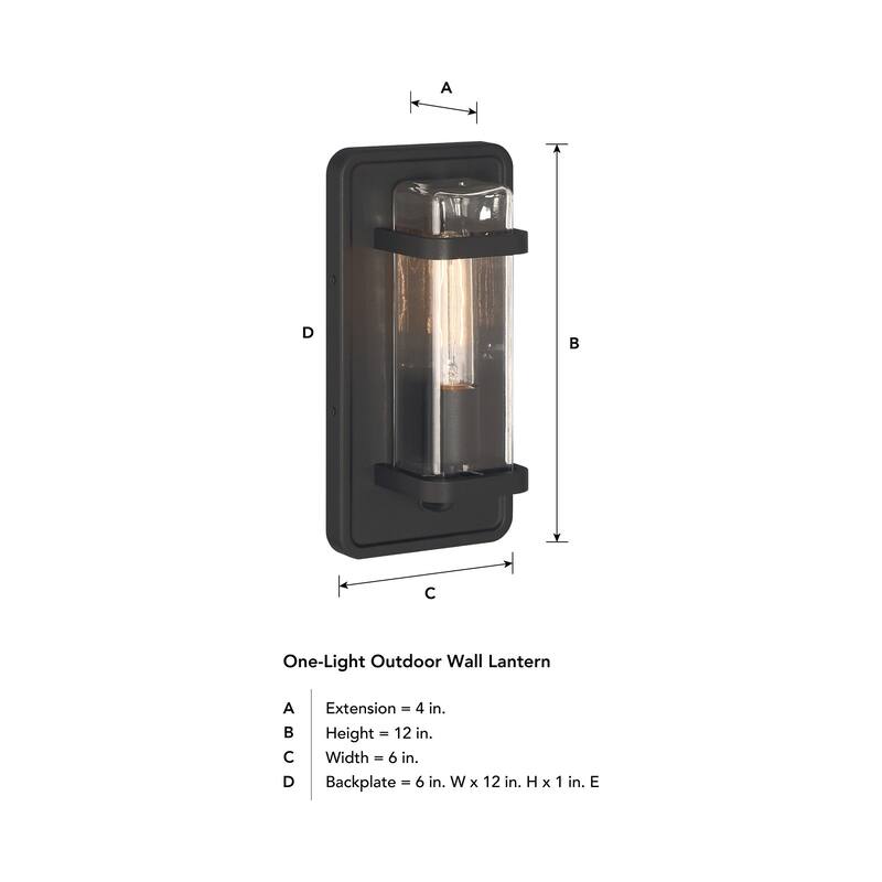 Pearl Street 6 in. 1-Light Black Modern Outdoor Wall Lantern with Clear Glass Shade - 12